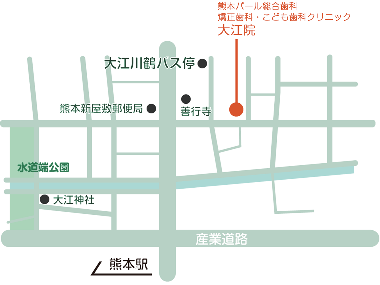 熊本パール総合歯科・矯正歯科・こども歯科クリニック大江院マップ